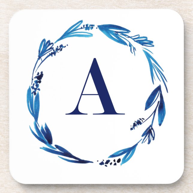 Blue Floral Wreath 'A' Getränkeuntersetzer (Vorderseite)
