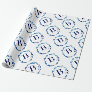 Blue Floral Wreath 'B' Geschenkpapier