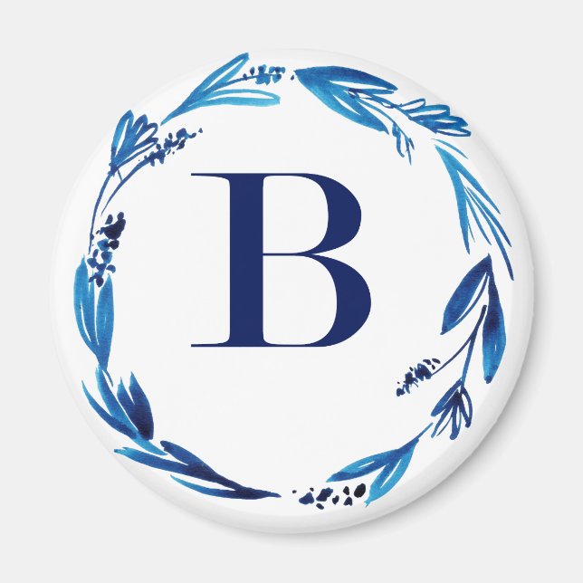 Blue Floral Wreath 'B' Magnet (Vorne)