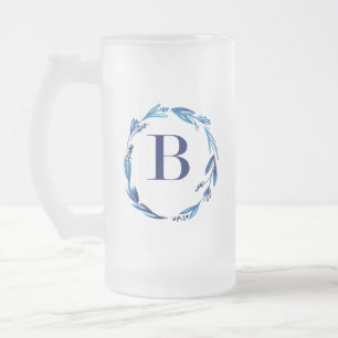 Blue Floral Wreath 'B' Mattglas Bierglas