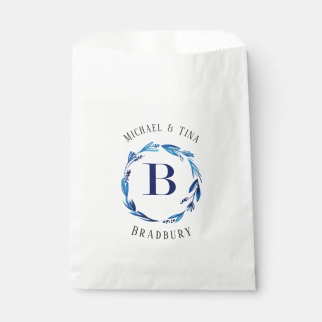 Blue Floral Wreath 'B' Monogram Fevor Bag Geschenktütchen (Vorderseite)