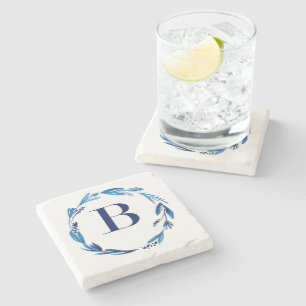 Blue Floral Wreath 'B' Steinuntersetzer