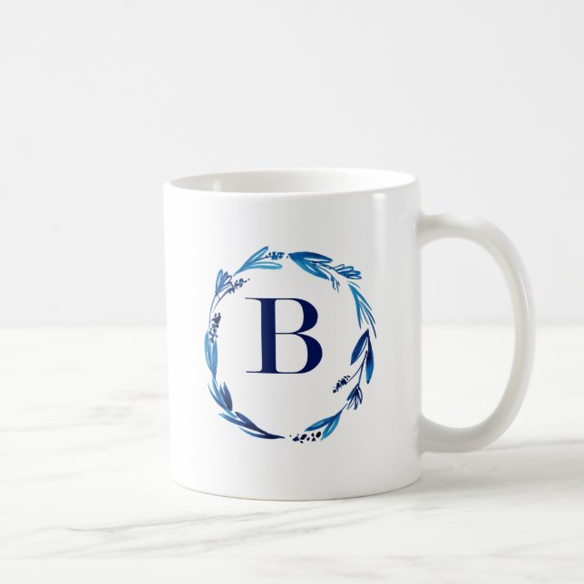 Blue Floral Wreath 'B' Tasse (Rechts)