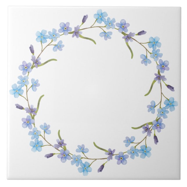 Blue Floral Wreath Fliese (Vorderseite)