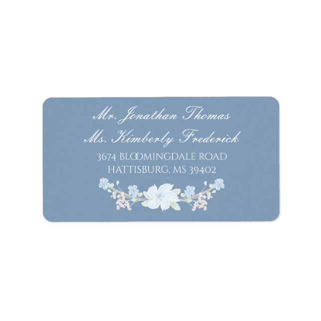Blue Floral Wreath Large Address Label Adressaufkleber (Vorne)