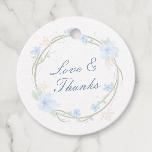 Blue Floral Wreath Round Geschenkanhänger (Vorderseite)