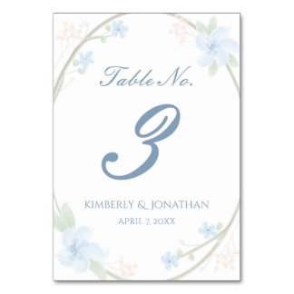 Blue Floral Wreath Tischnummer