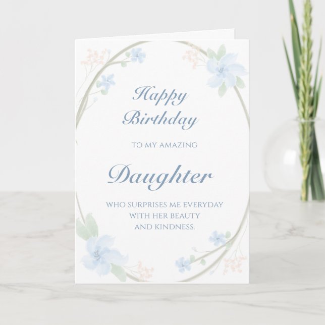Blue Floral Wreath Tochter Birthday Karte (Vorderseite)