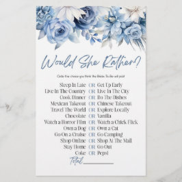 Blue Floral würde sie eher? Brautparty Game Briefpapier