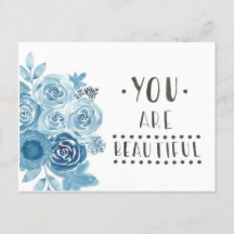Blue Floral 'You Are Beautiful' Postkarte