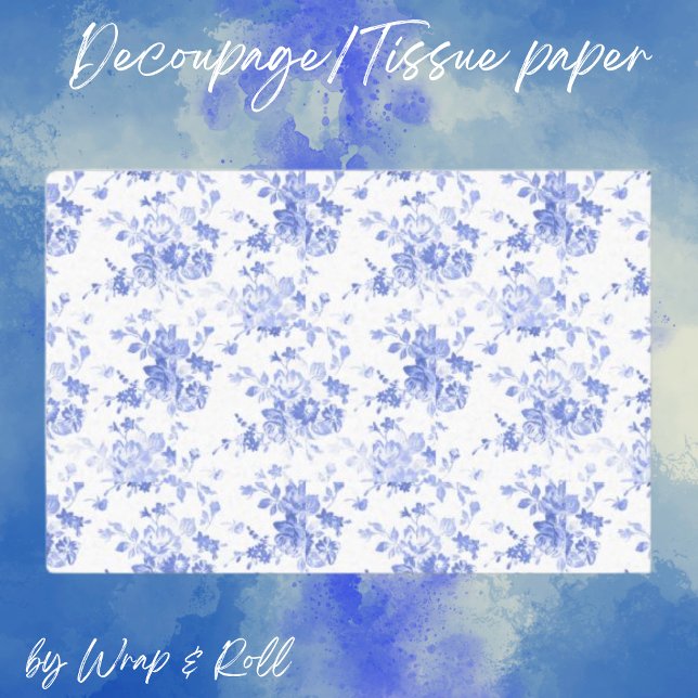 Blue Florals auf White Decoupage Tissue Paper Seidenpapier (Von Creator hochgeladen)