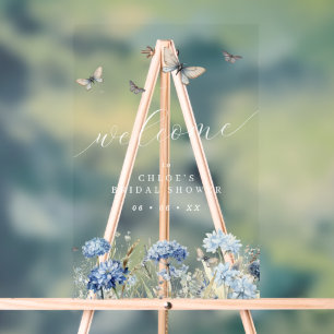 Blue Florals & Butterfys Brautparty Willkommen Acrylschild