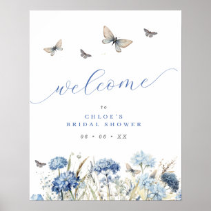 Blue Florals & Butterfys Brautparty Willkommen Poster