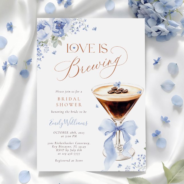 Blue Florals Coffee Bridal Shower Einladung (Von Creator hochgeladen)