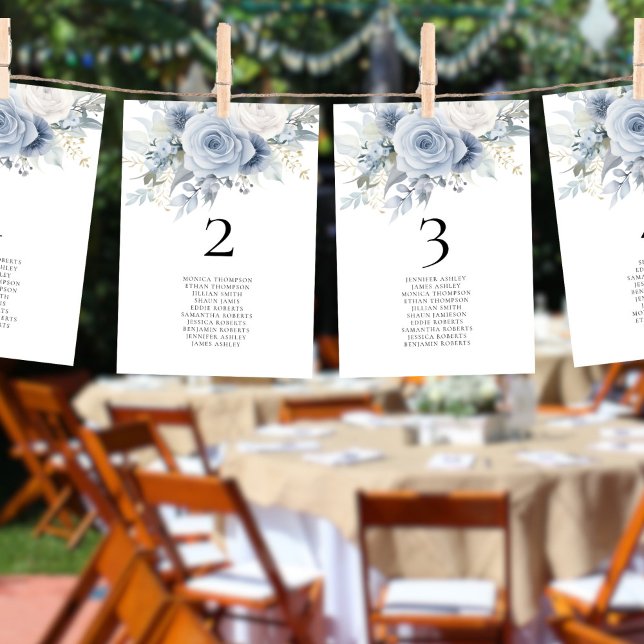 Blue Florals Names Seating Chart Tischnummer Card (Von Creator hochgeladen)
