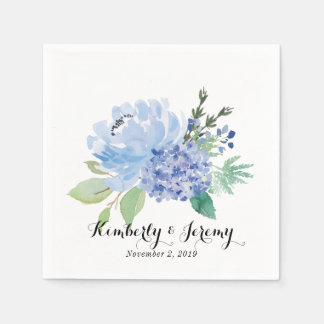 Blue Florals und Hydrangea Personalisiert Napkins Serviette