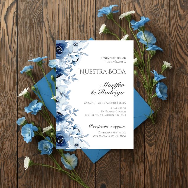 Blue Flores Hochzeitseinladung Einladung (Von Creator hochgeladen)