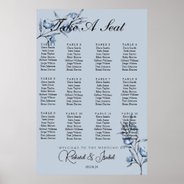 Blue Floris 24 Table Wedding Seating Chart Poster