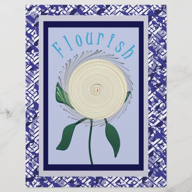 Blue Flourish Flower Scrapbook Paper Bulk Pages Flyer (Vorne)