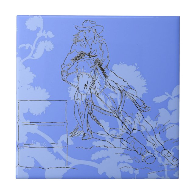 Blue Flower Barrel Racer Fliese (Vorderseite)