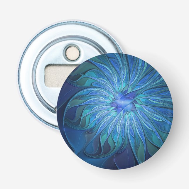 Blue Flower Fantasy Pattern, Abstract Fractal Art Flaschenöffner (Vorderseite)