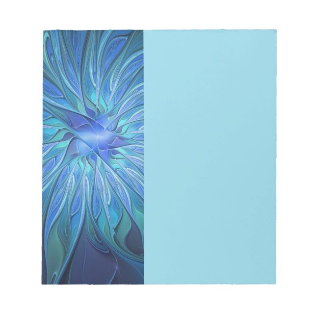 Blue Flower Fantasy Pattern, Abstract Fractal Art Notizblock (Vorderseite)