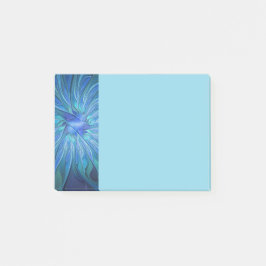 Blue Flower Fantasy Pattern, Abstract Fractal Art Post-it Klebezettel