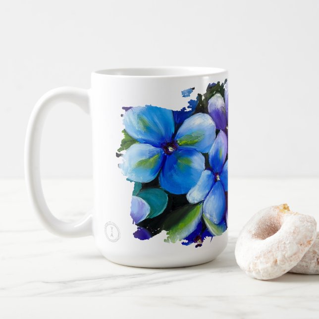 Blue flower Love is the answer love mug Kaffeetasse (Mit Donut)