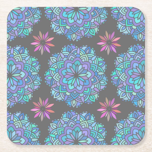 Blue Flower Mandala Rechteckiger Pappuntersetzer (Vorderseite)