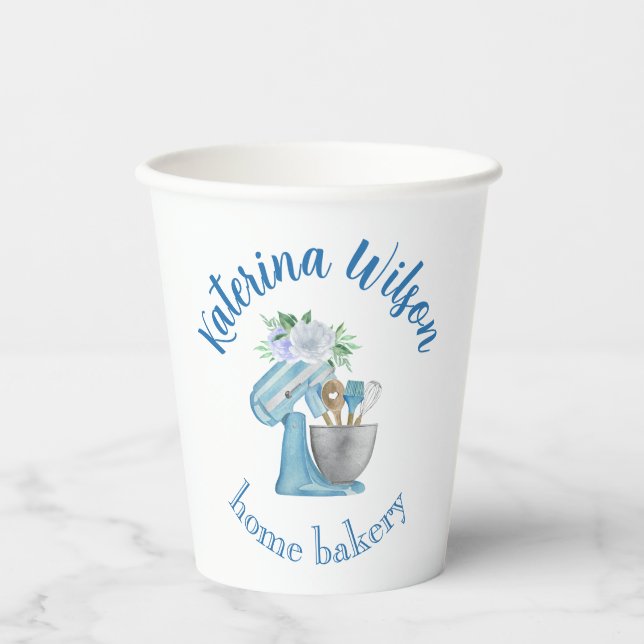  Blue Flower Mixer Small Bakery Logo Brand Pappbecher (Vorderseite)