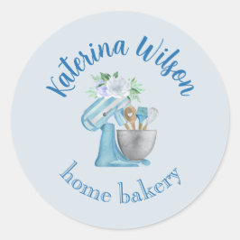  Blue Flower Mixer Small Bakery Logo Brand Runder Aufkleber