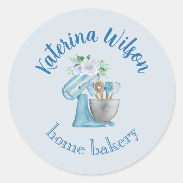  Blue Flower Mixer Small Bakery Logo Brand Runder Aufkleber (Vorderseite)