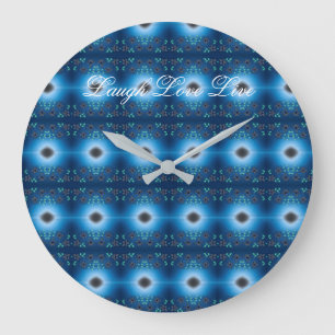 Blue Flowered Clock With Laugh Love And Live Große Wanduhr
