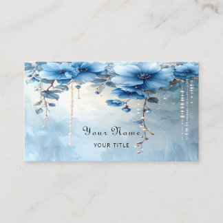 Blue Flowers and Pearls Business Card Visitenkarte