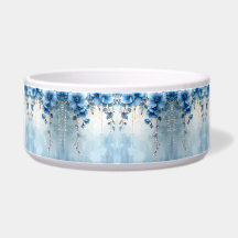 Blue Flowers and Pearls Ceramic Pet Bowl