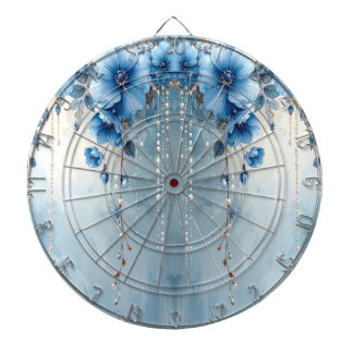 Blue Flowers and Pearls Dartboard Dartscheibe