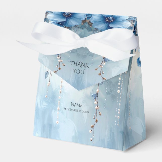Blue Flowers and Pearls Favor Box Geschenkschachtel (Vorderseite)