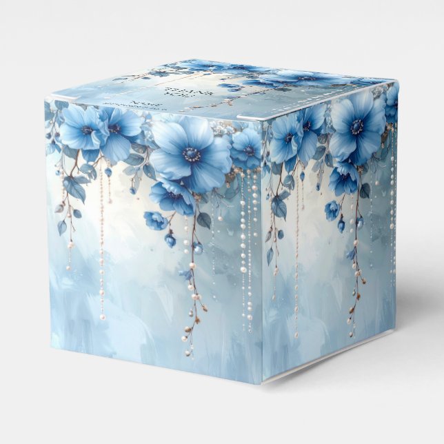 Blue Flowers and Pearls Favor Box Geschenkschachtel (Vorderseite)