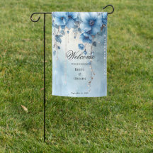 Blue Flowers and Pearls Garden Flag