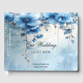 Blue Flowers and Pearls Guest Book Gästebuch