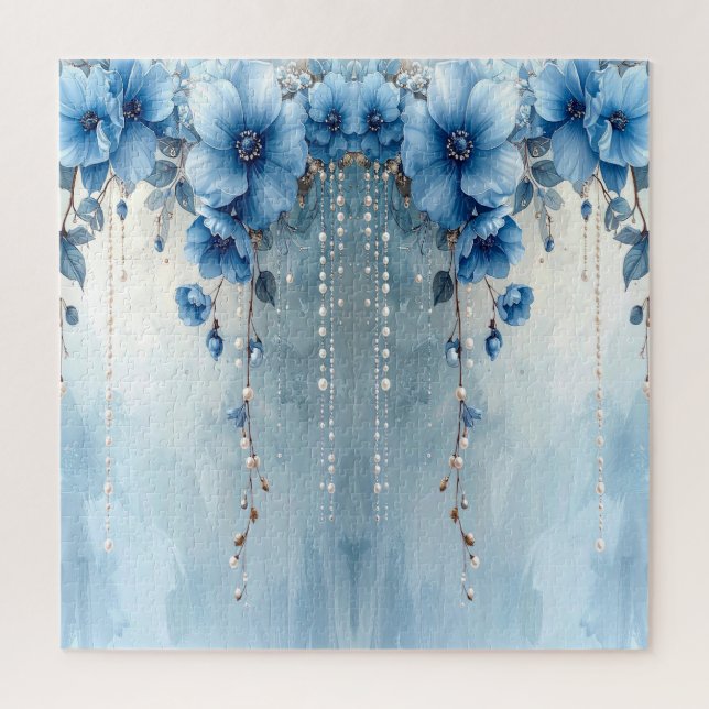 Blue Flowers and Pearls Jigsaw Puzzle (Vertikal)