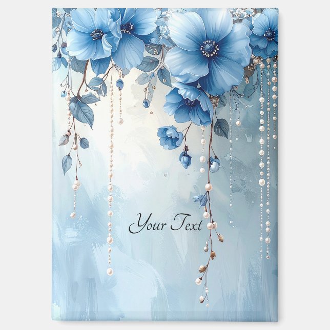 Blue Flowers and Pearls Magnet (Vorderseite)