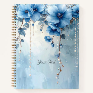 Blue Flowers and Pearls Notebook Notizbuch