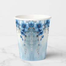 Blue Flowers and Pearls Paper Cups