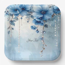 Blue Flowers and Pearls Paper Plate Pappteller
