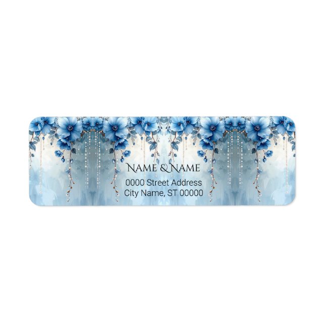 Blue Flowers and Pearls Return Address Label (Vorne)