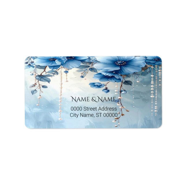 Blue Flowers and Pearls Return Address Label Adressaufkleber (Vorne)