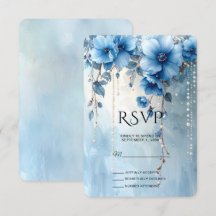 Blue Flowers and Pearls RSVP Card