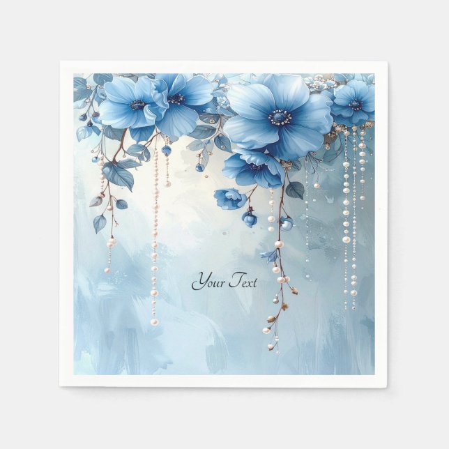 Blue Flowers and Pearls Serviette (Vorderseite)