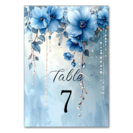 Blue Flowers and Pearls Table Number Tischnummer